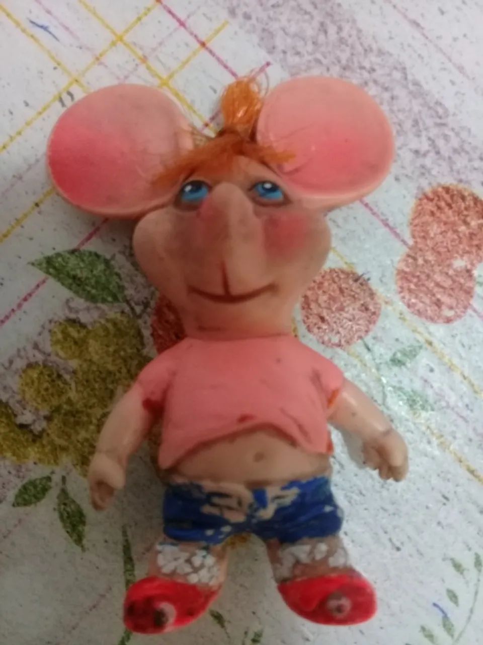 Boneco antigo Topo Gigio Original, de Borracha, cabeça Removível, 7 cm