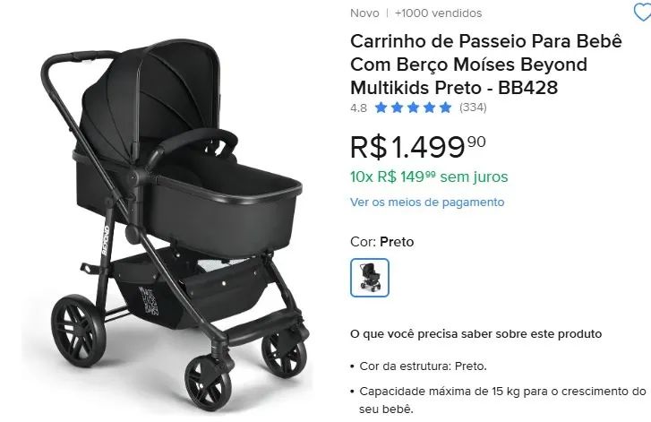 Carrinho de Bebê Beyond 2 em 1 + Bebê Conforto Class - Multikids Baby