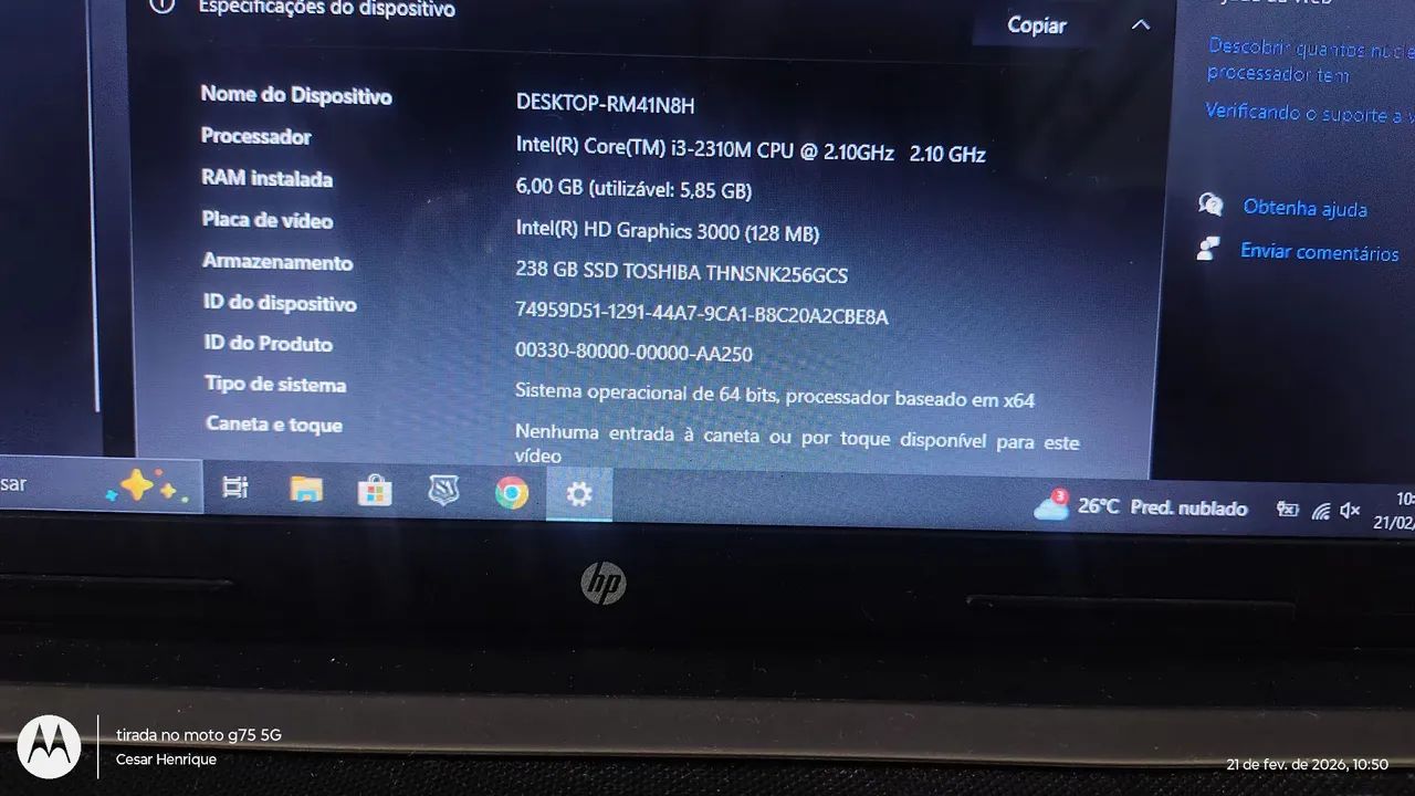 Notebook HP Intel core i3 6GB SSD 256 - Foto 5