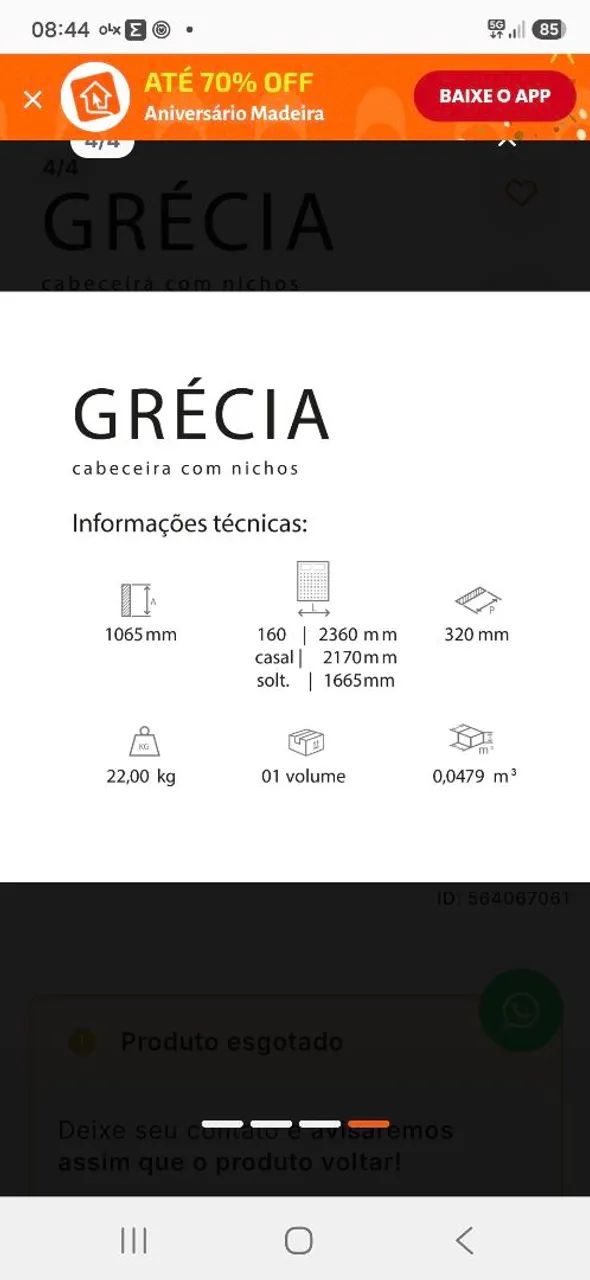 CABECEIRA GRÉCIA PARA CAMA (NUNCA FOI USADA) - Foto 2