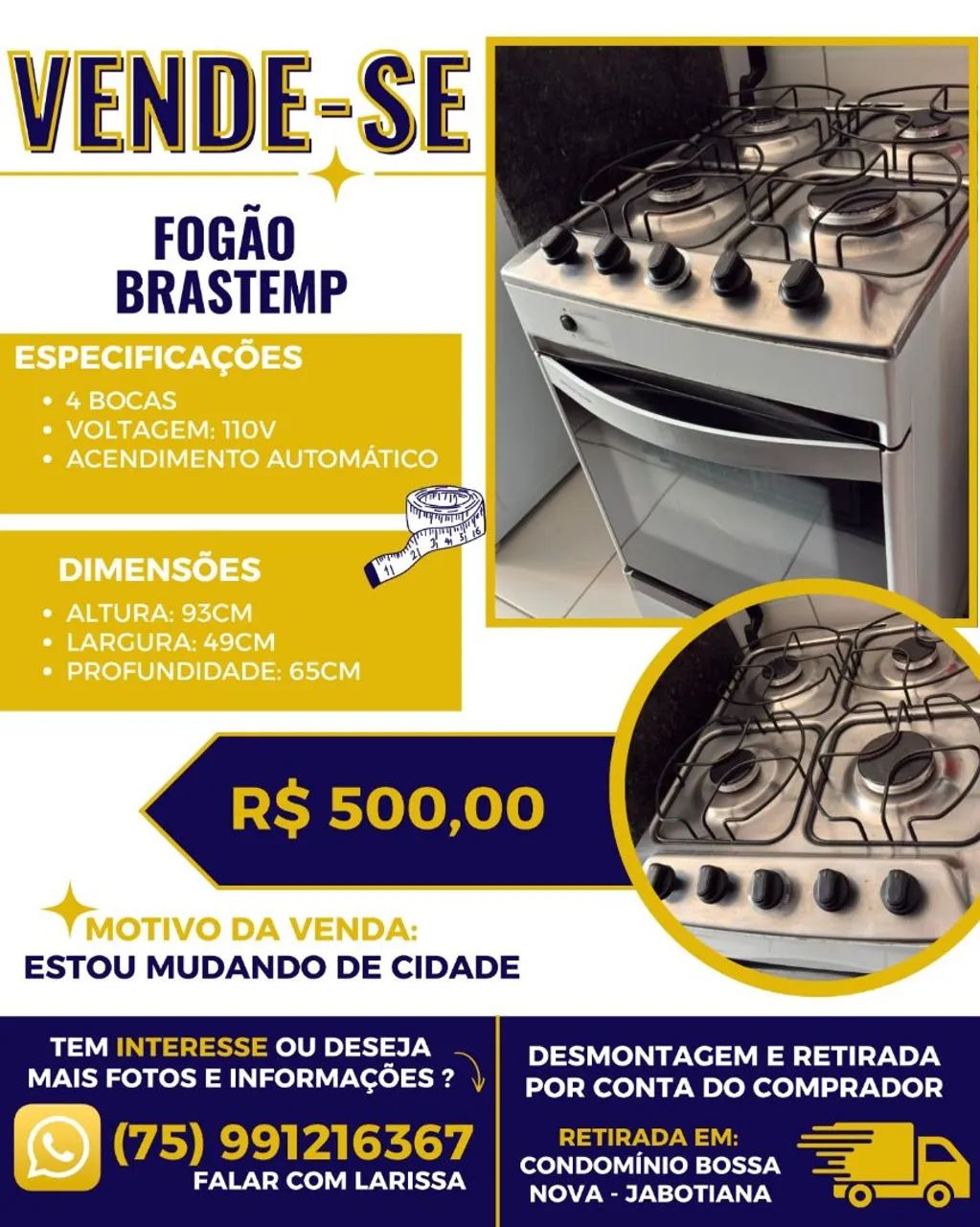 Fogão 4 bocas Brastemp 