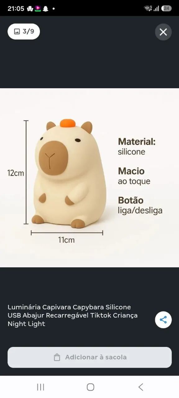 Luminária Capivara - Led Touch Capybara Night Light
