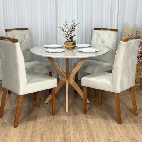 Mesa de Jantar Circular Simpatia 1.08×1.08 c/4 Cadeiras 