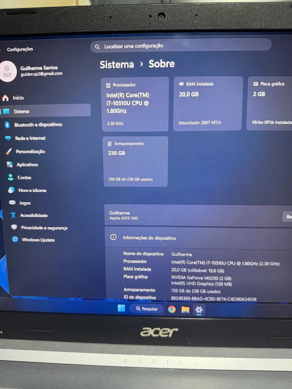 NOTEBOOK ACER ASPIRE A515-54G - Foto 2