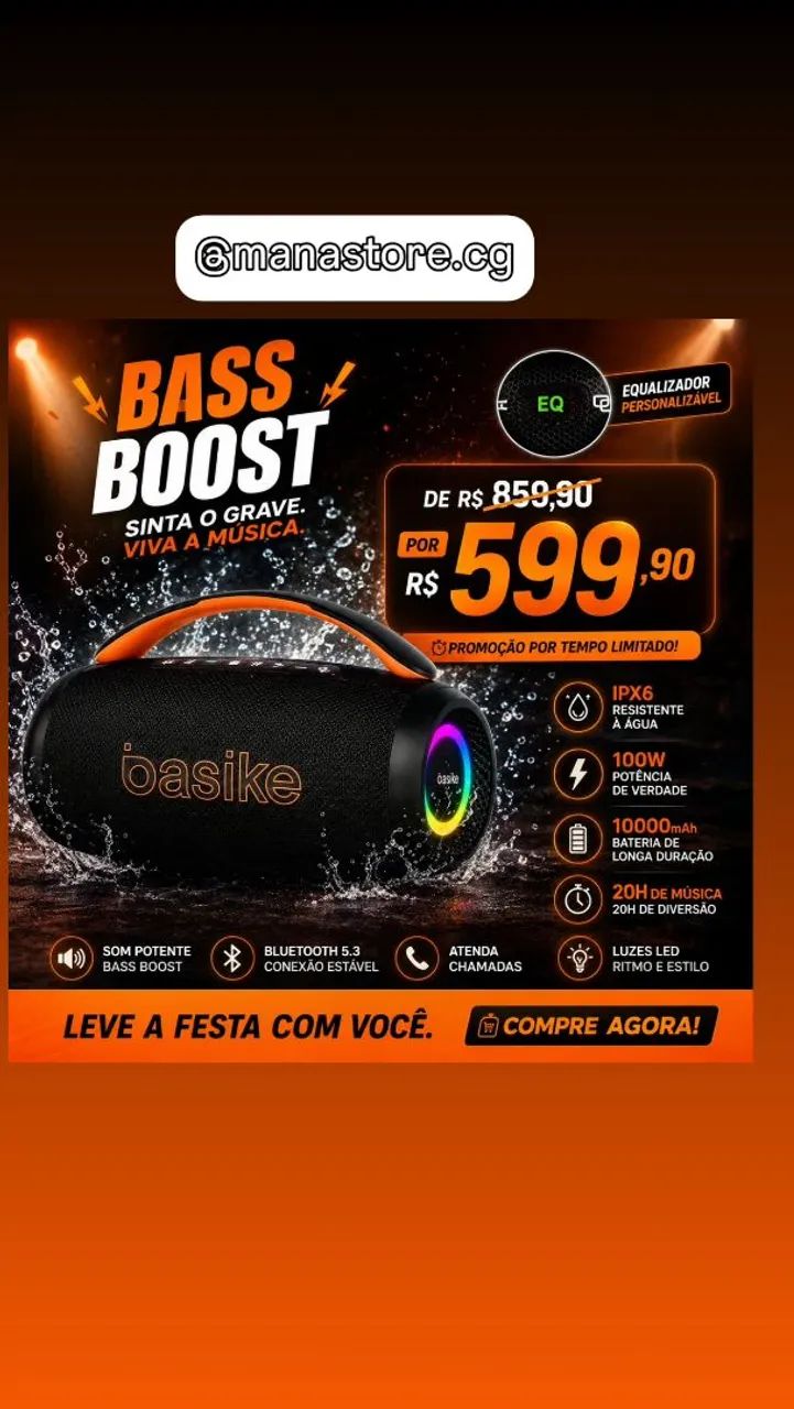 Caixa de som portátil Basike 100W