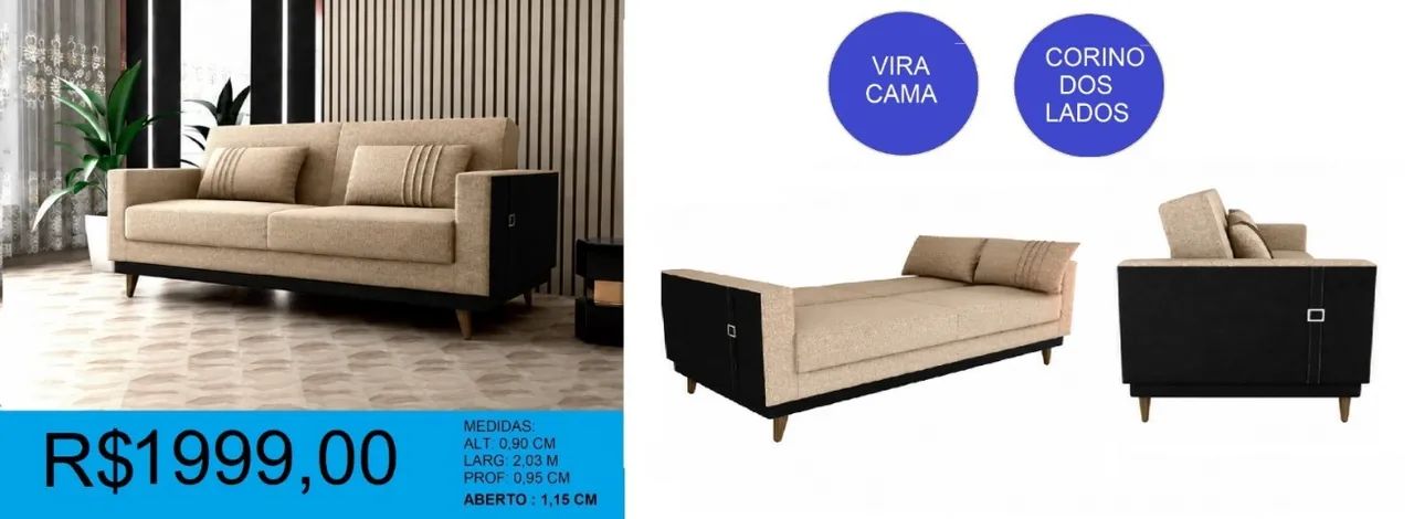 Sofá cama com lateral em corano - Entrega grátis!  - Foto 3