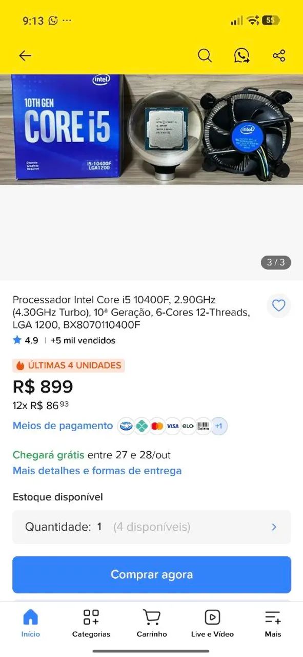 Processador i5 10500 ou 10400f faço 700 - Foto 2