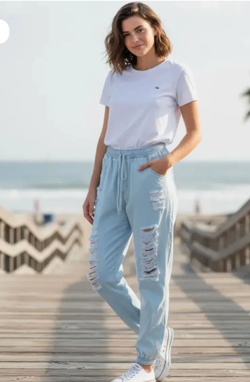 Calça jeans destroyed jogger nova n.46 - Foto 5