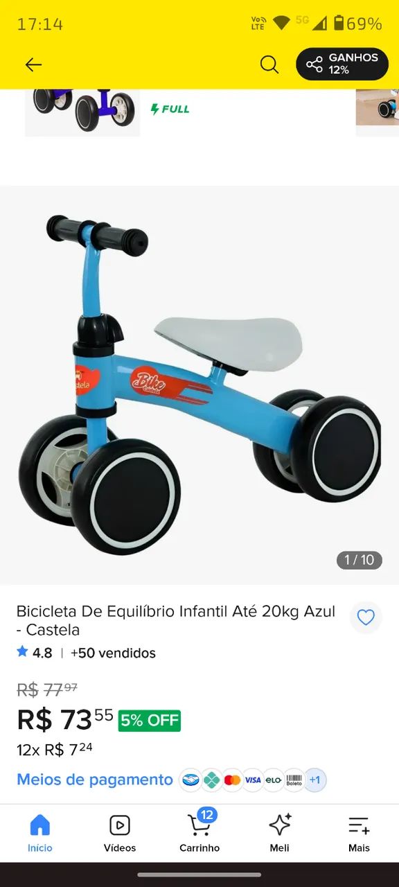 Bicicleta de equilíbrio 