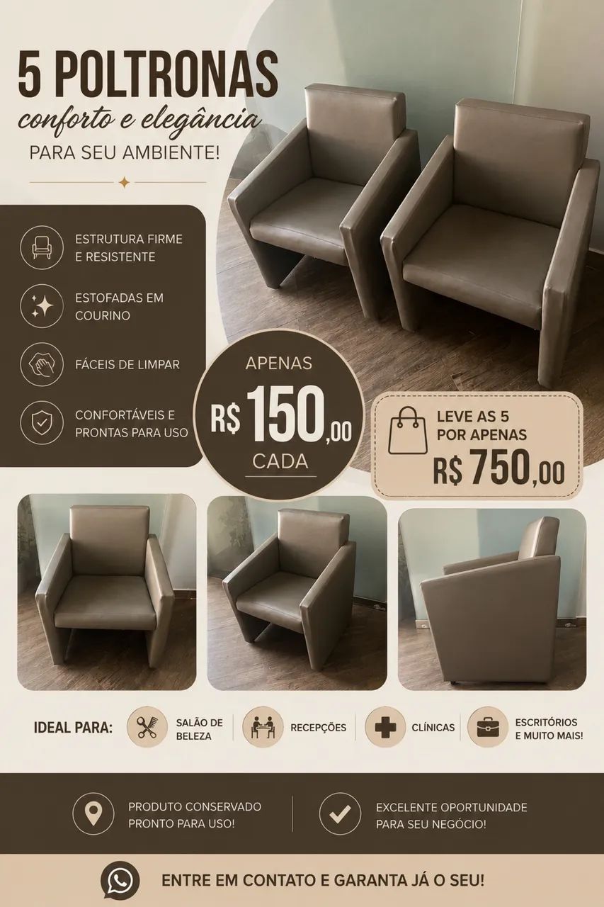 5 POLTRONAS ESTOFADAS EM ÓTIMO ESTADO - R$ 150 CADA - Foto 2