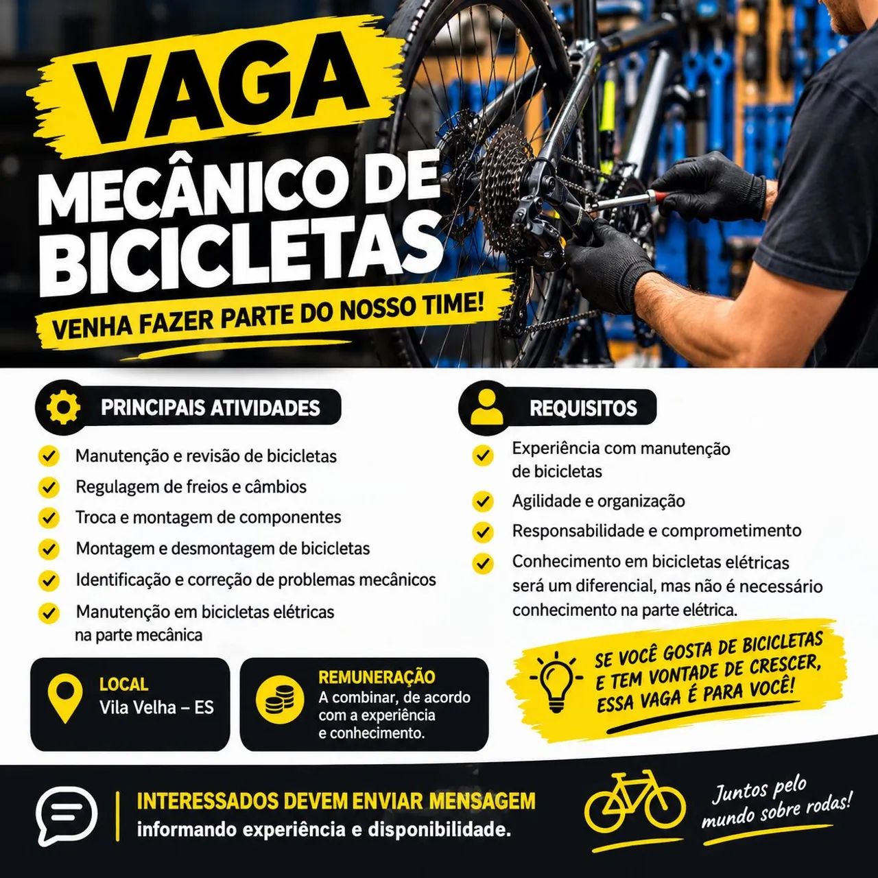 Vaga de Mecânico de Bicicletas - Vila Velha/ES