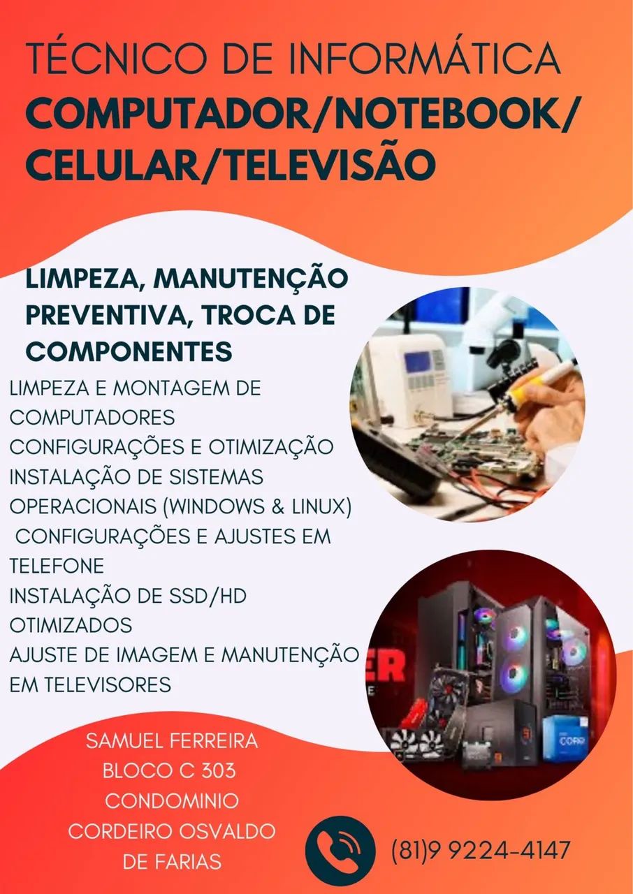 MANUTENÇÃO/LIMPEZA EM NOTEBOOKS, DESKTOPS E MONITORES
