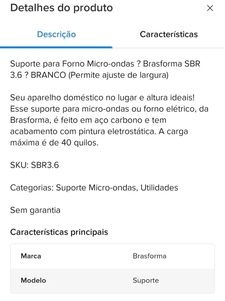 Suporte para micro-ondas Brasforma - Foto 2