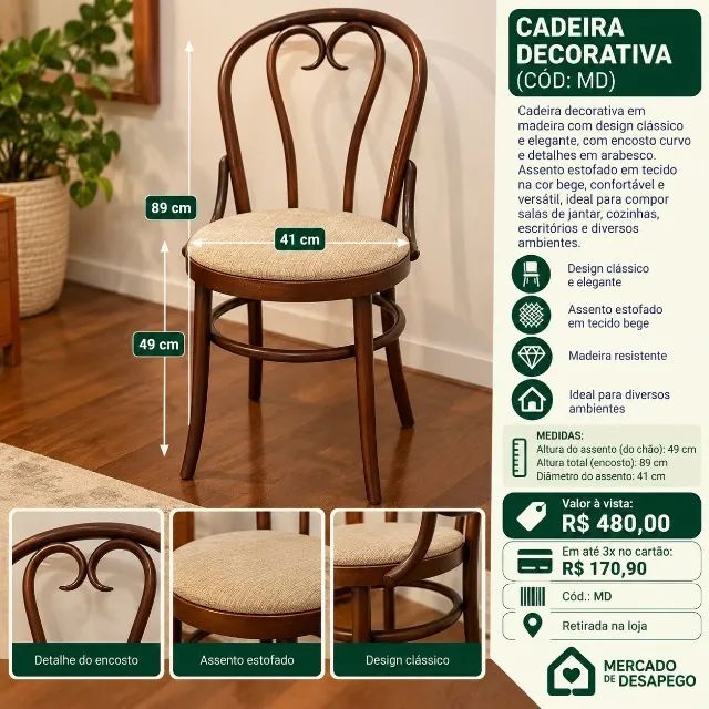 CADEIRA DECORATIVA EM MADEIRA (MD)