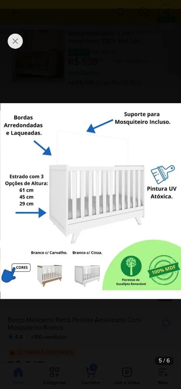Berço retrô luxo + colchão - Foto 4