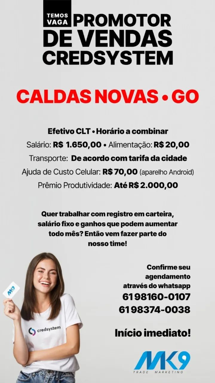 VAGAS!! PROMOTOR DE VENDAS - GO