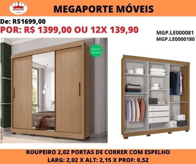 GUARDA ROUPA PORTAS DE CORRER C/ESPELHO - Foto 3