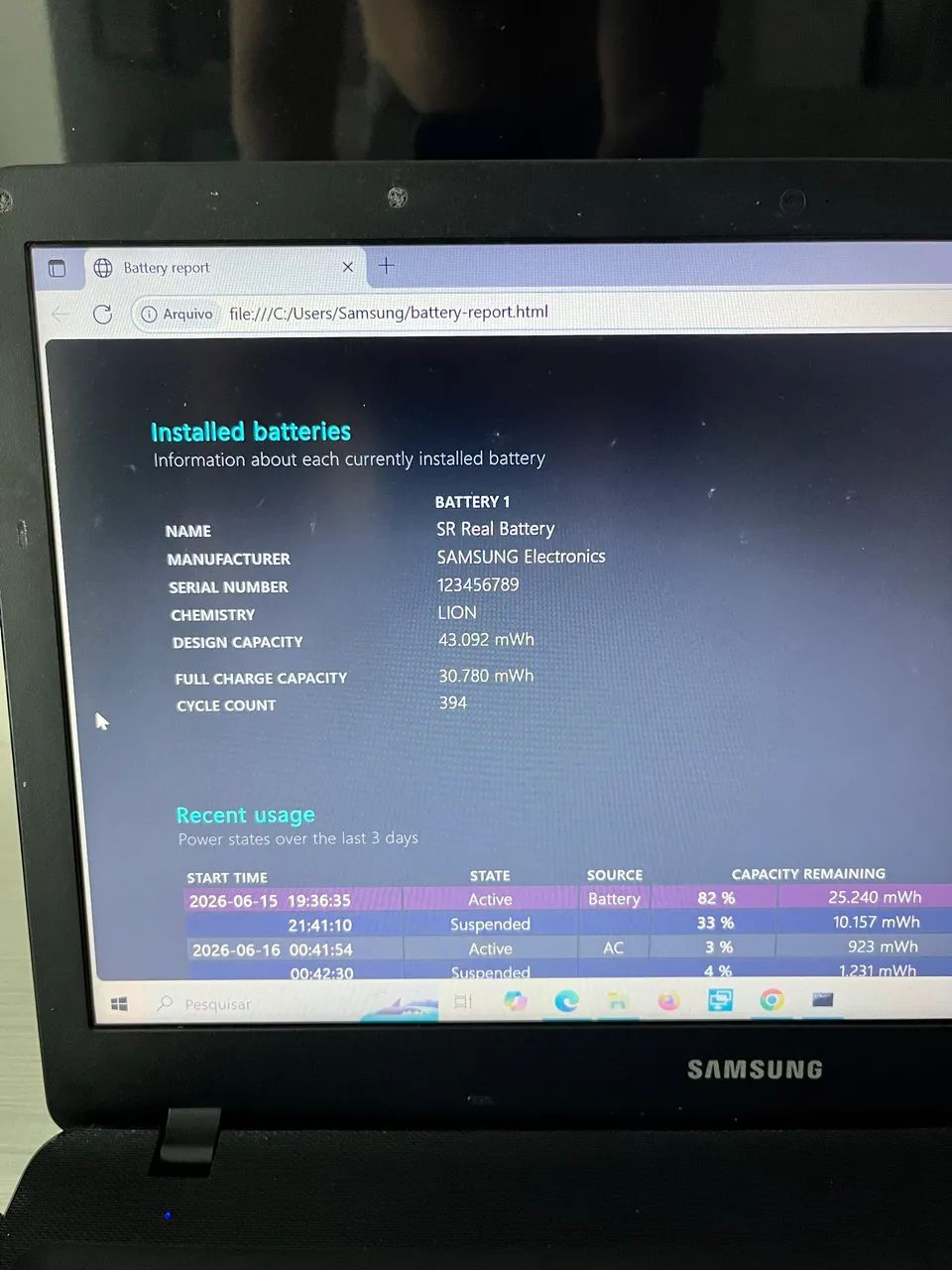 Notebook Samsung essential core i3 8gb ram ssd 128gb bateria 88% - Foto 2