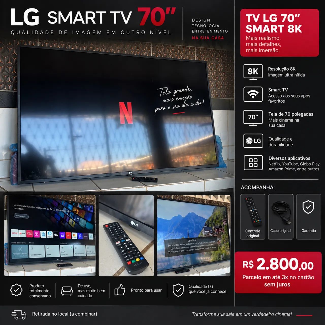 Smart TV LG 70 polegadas 8K 