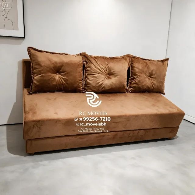 Sofá Cama Bicama 1,70m Suede Caramelo D33 Resistente - Foto 4