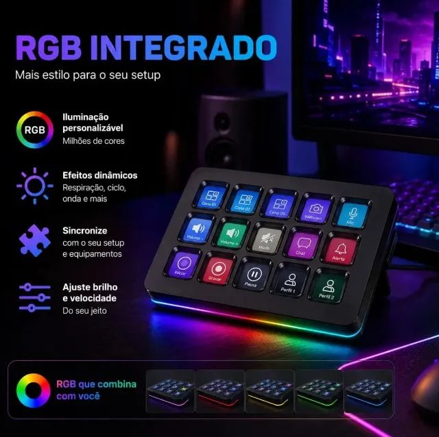 Stream Deck Fifine D6 15 Teclas Mesa Controladora Preto Usb Rgb - Foto 5