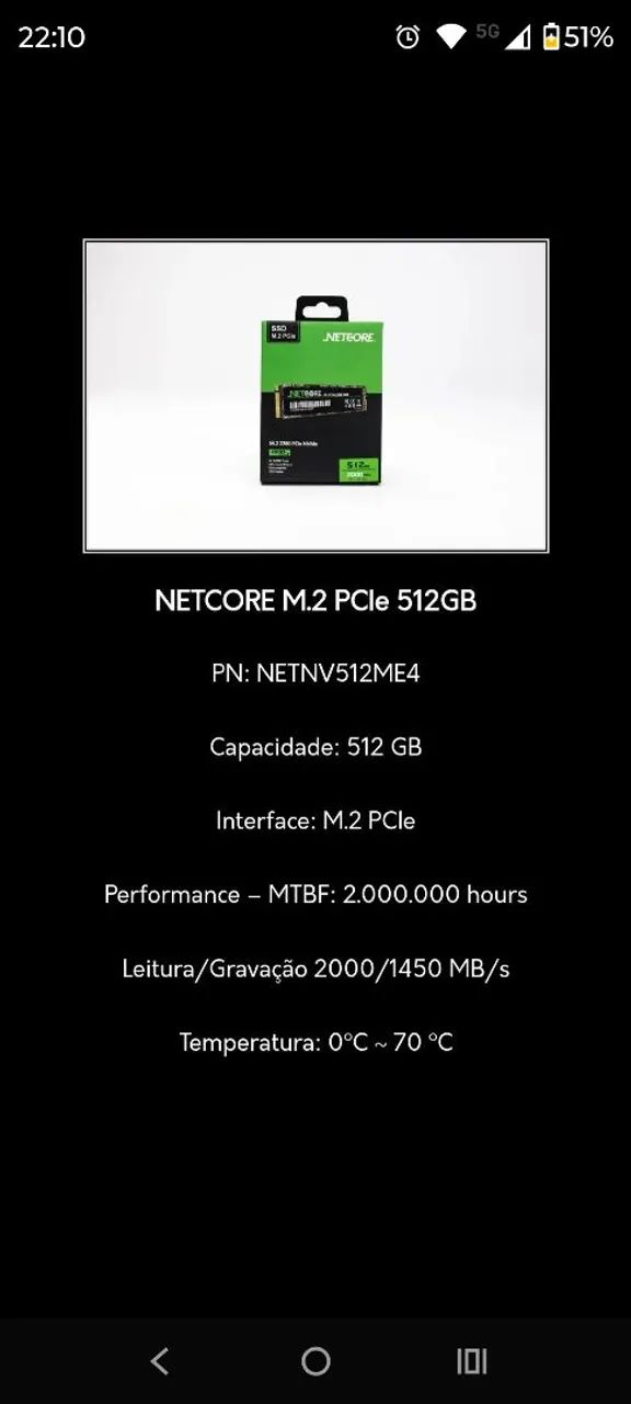 SSD Nvme Netcore 512