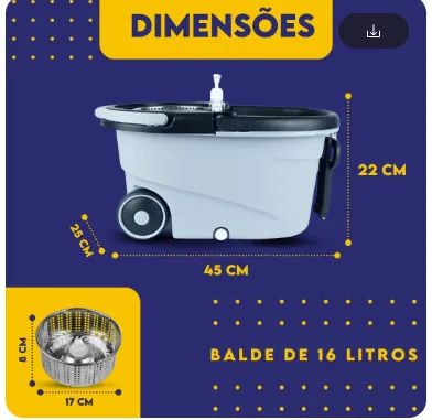 Esfregão Mop Giratório de 16 Litros Com Roda E Alça Balde Inox z737 - Foto 5