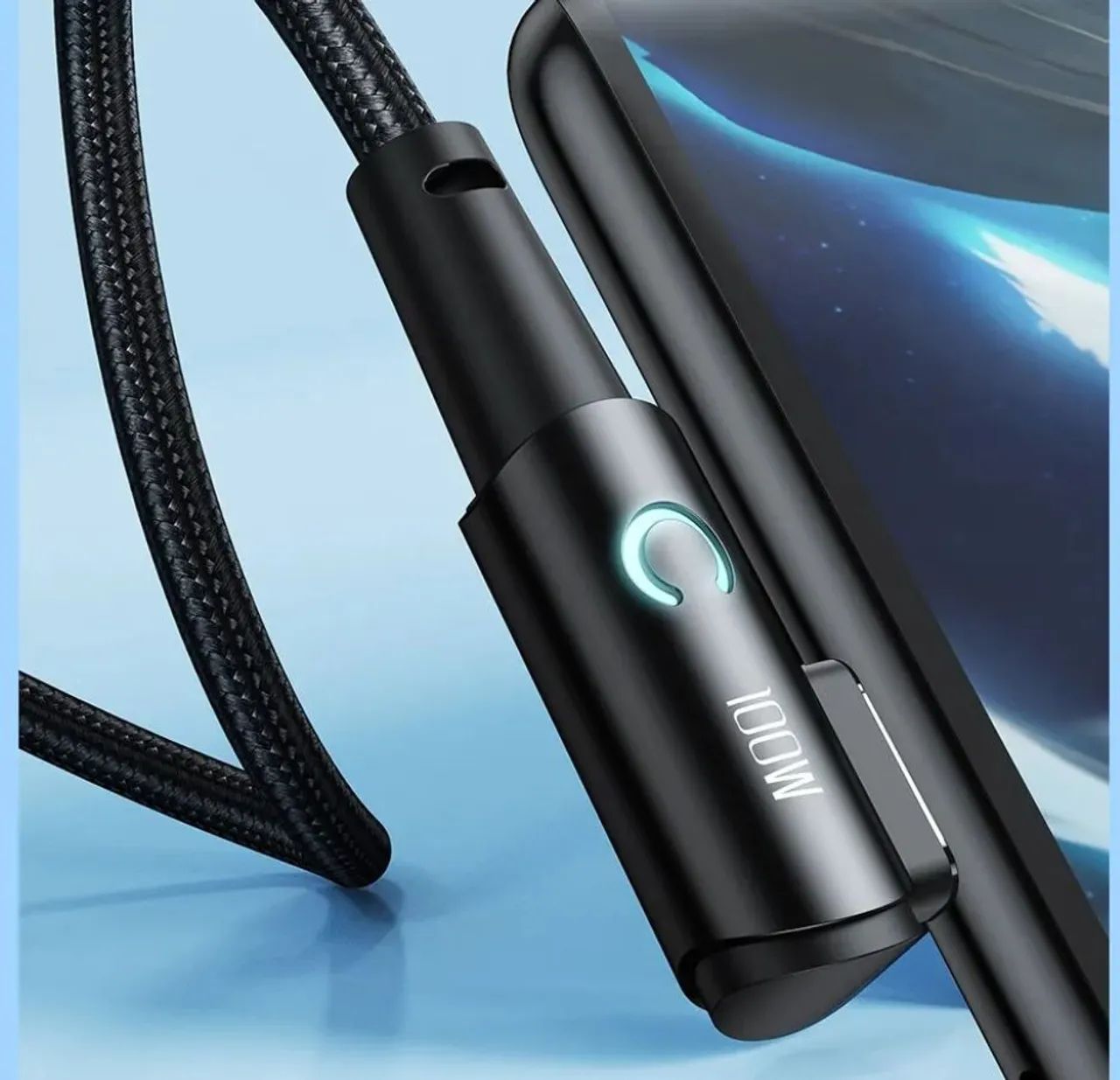 Cabo Turbo Power 60w Toocki 90° 1 metro Tipo C x Tipo C Led Apple Android - Foto 5