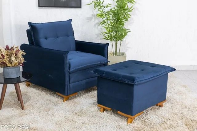 Poltrona Reclinável com Puff Rubi Azul Frete Grátis - Até 12x