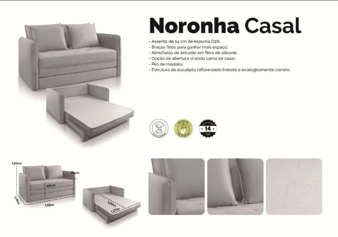 Sofá Cama Noronha 1,55m Linho  - Foto 4
