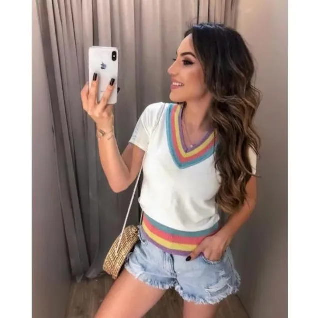 Blusa decote v, Lurex Trico