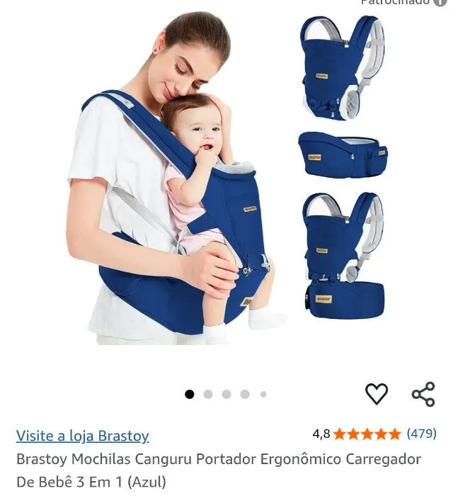Canguru Brastoy, Portador Ergonômico 3 em 1 (Azul)