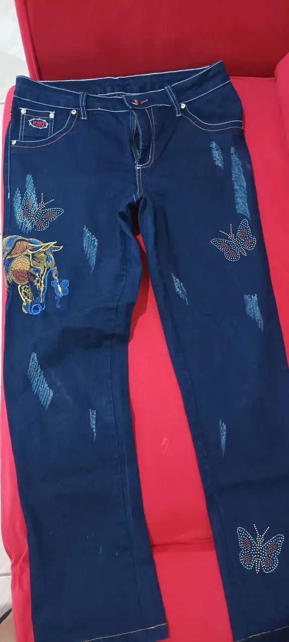 Calça jeans feminina bordada !