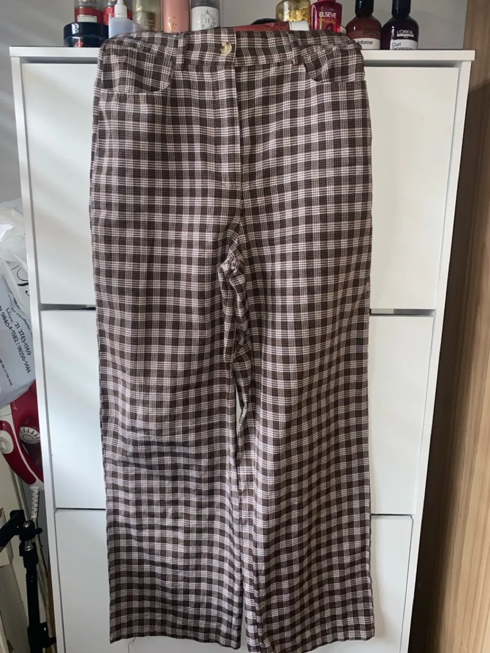 Calça xadrez marrom