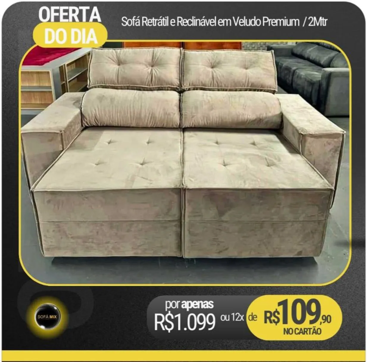 Sofá Retrátil e Reclinável em Veludo Premium 2Mtrs