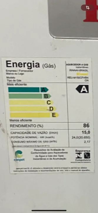 aquecedor de água a gás instantâneo, Rinnai, modelo REU-M 150CFHBN - Foto 2