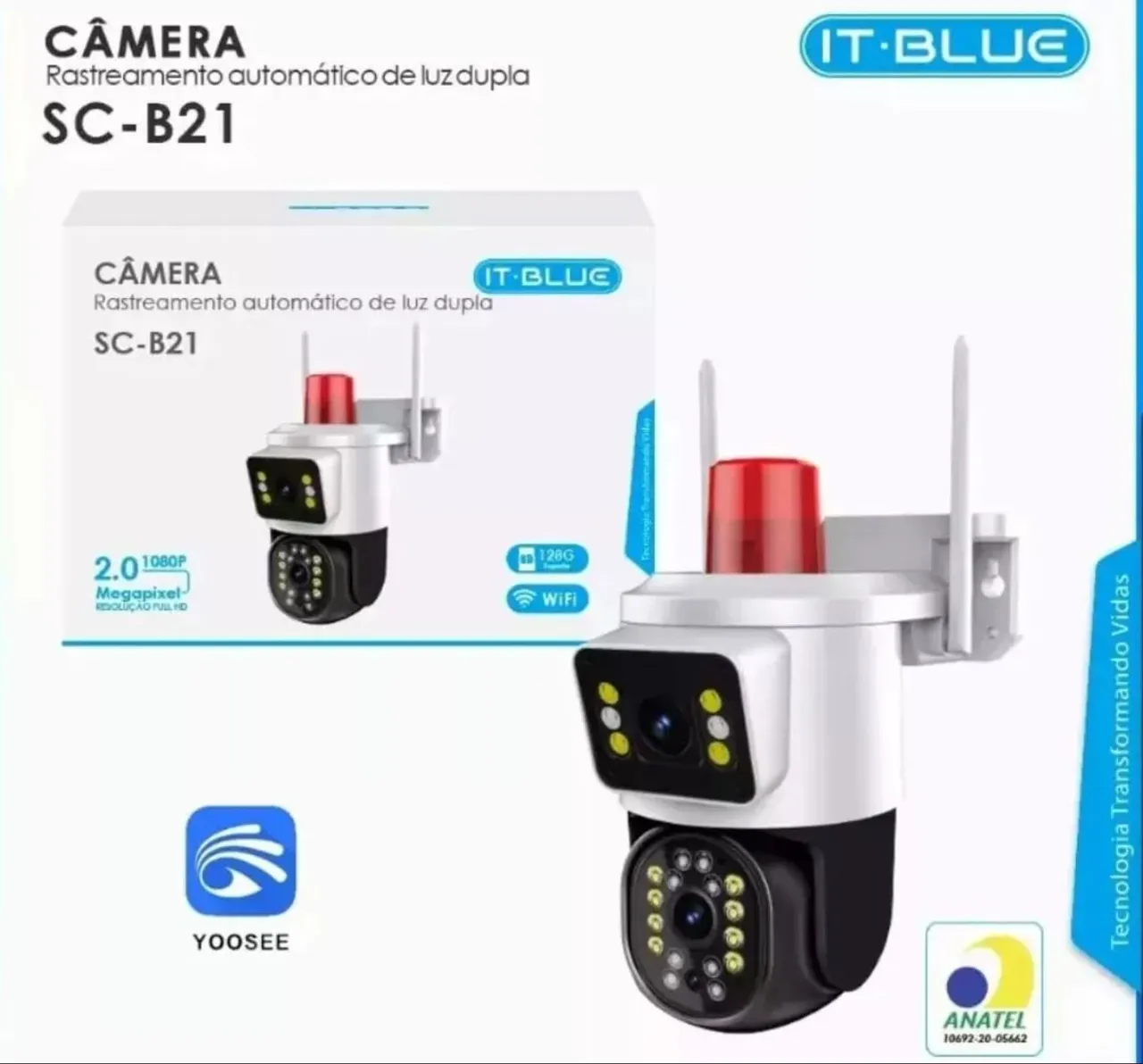 Camera It blue sc-b21 rastreamento automático luz dupla com sirene de alarme