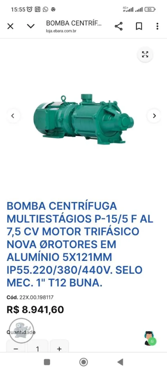 Bomba d'água 7,5 cv