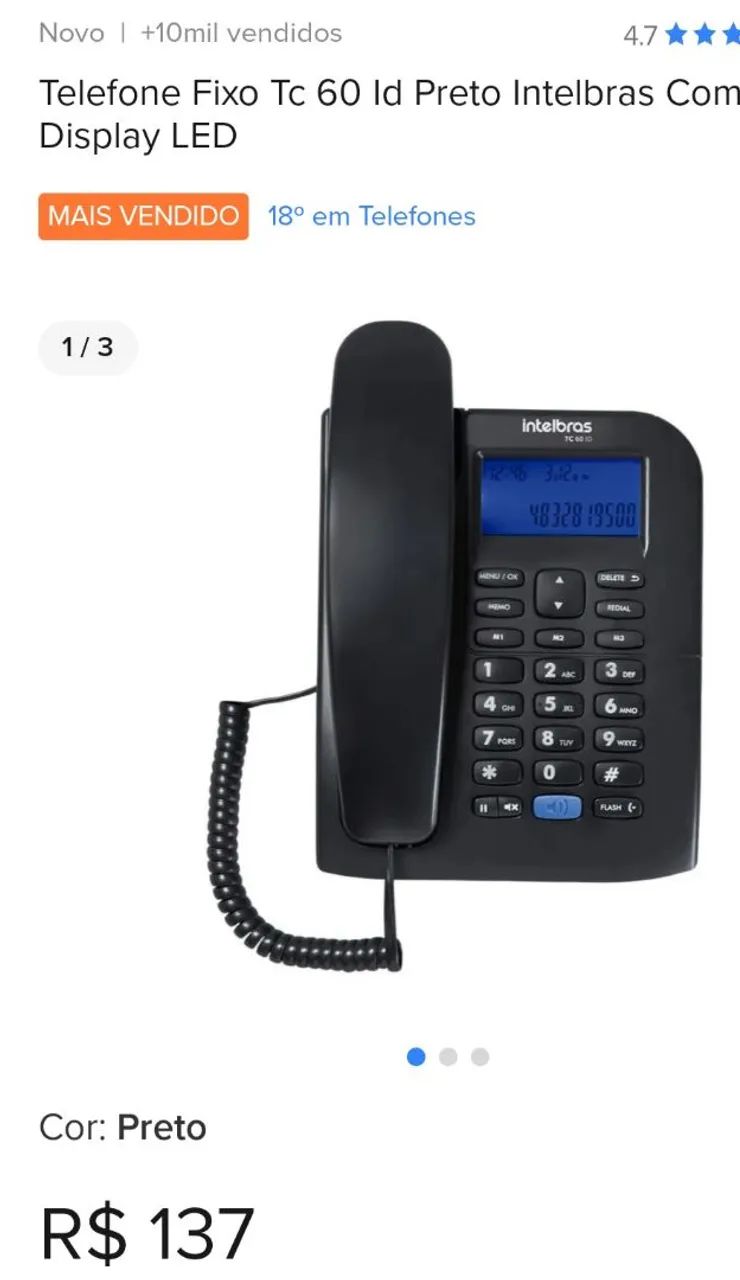 Aparelho telefônico Intelbras TC 60 ID