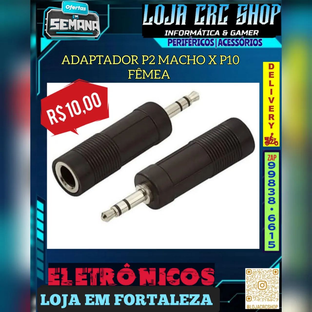 Adaptador P2 Macho X P10 Fêmea
