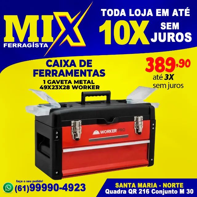 Caixa Para Ferramentas 1 Gaveta Metal 49x23x28 Worker