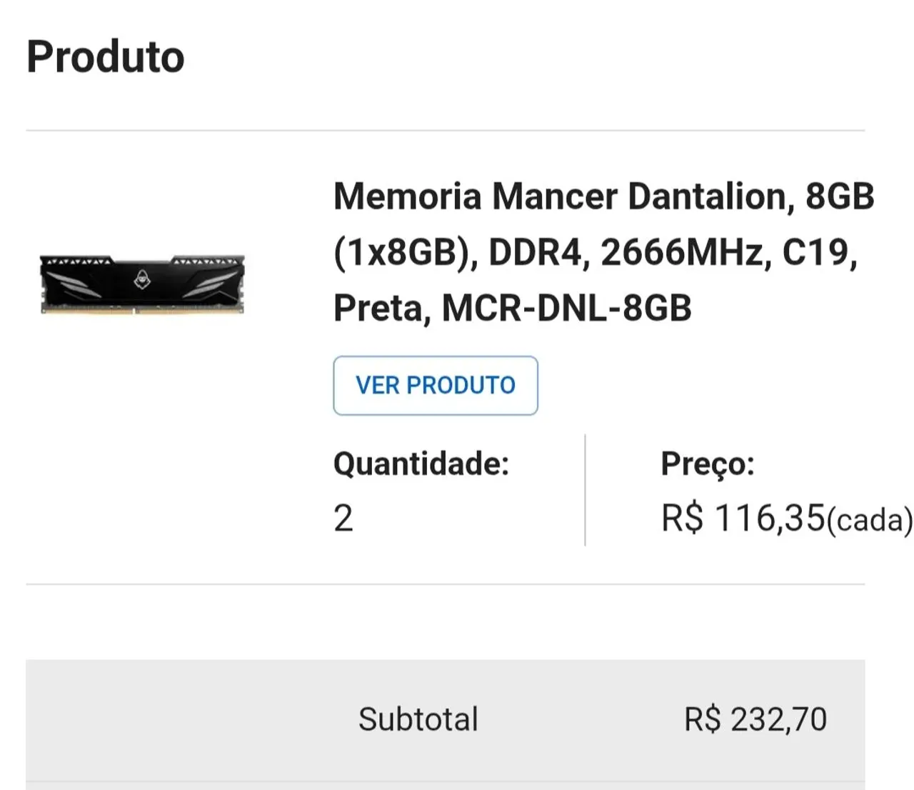 Memória Mancer Dantalion 8GB DDR4 2666MHz