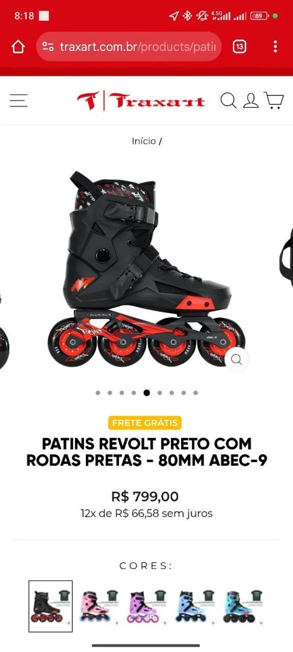 Patins Revolt Preto com Rodas Pretas - 80mm Abec-9