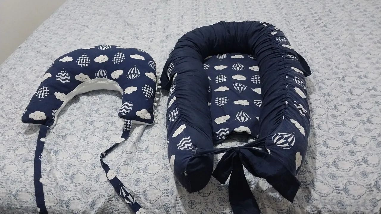 Travesseiro de amamentação para bebê + Ninho- Azul com nuvens - Foto 5