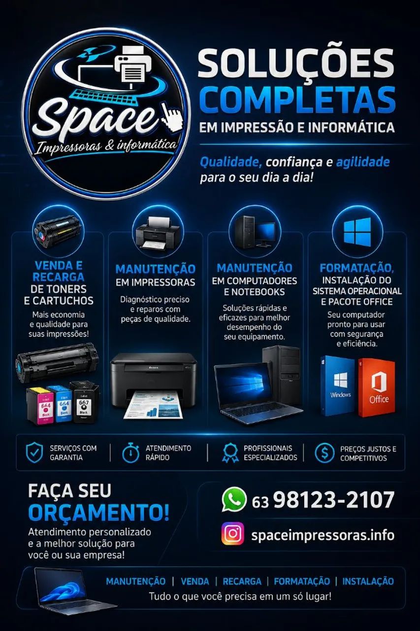 Impressoras, notebooks e computadores 