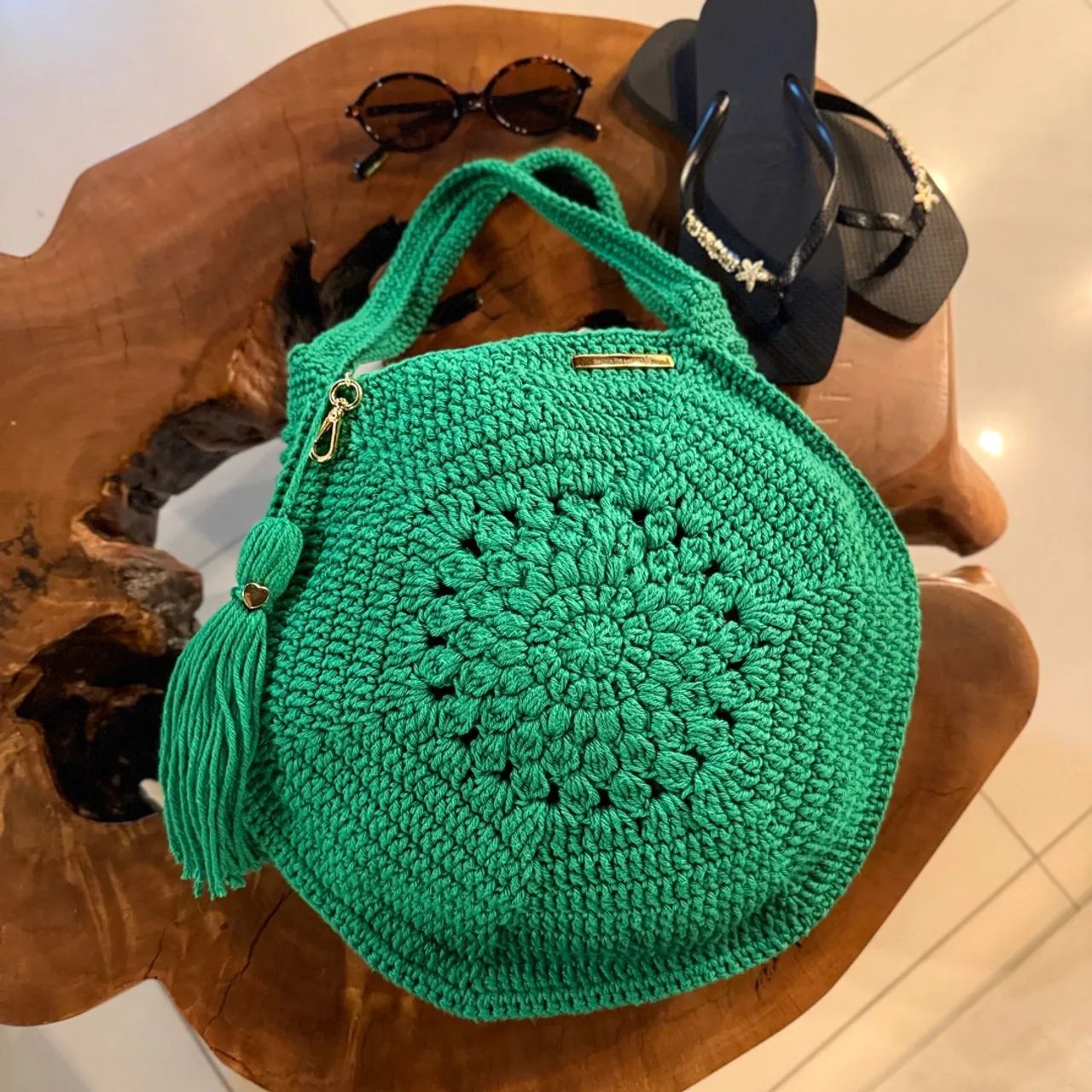 Bolsa crochê de praia hexagonal 