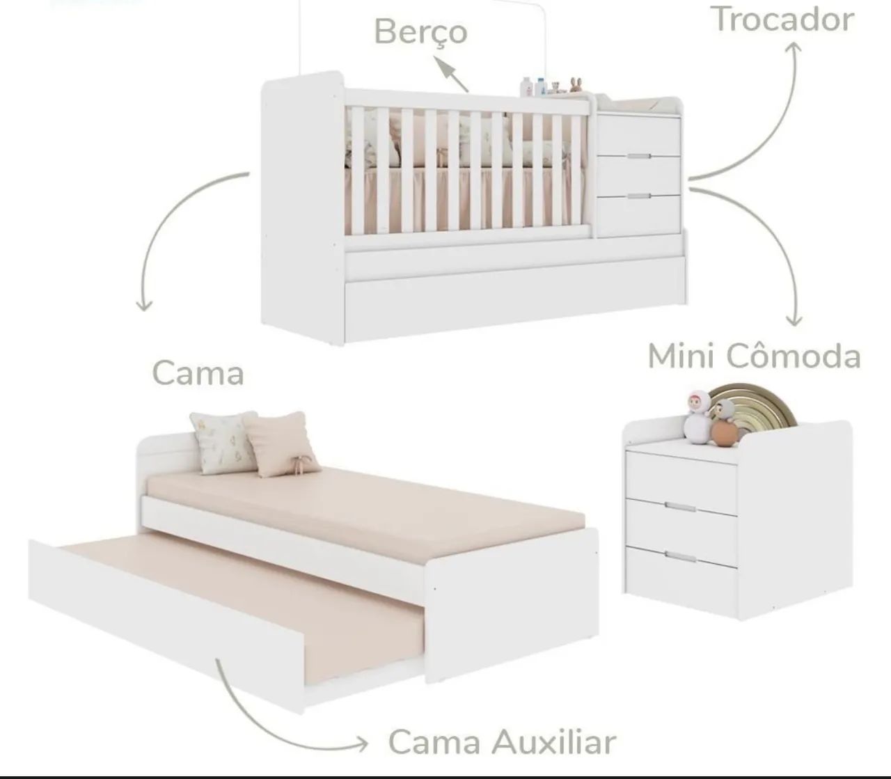 Berço com cômoda e cama auxiliar  - Foto 3