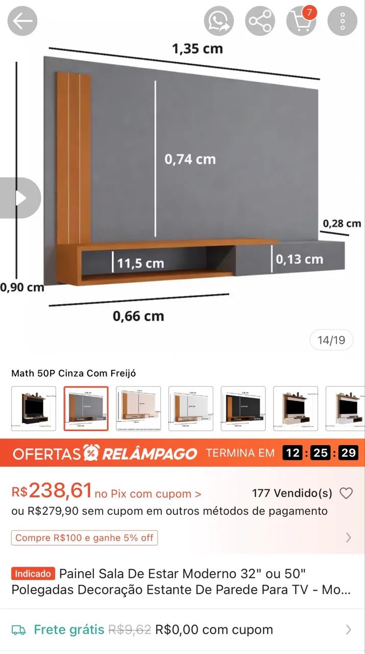 Painel Sala De Estar Até 50 Polegadas Com Porta Math - Cinza Com Nature - Foto 5