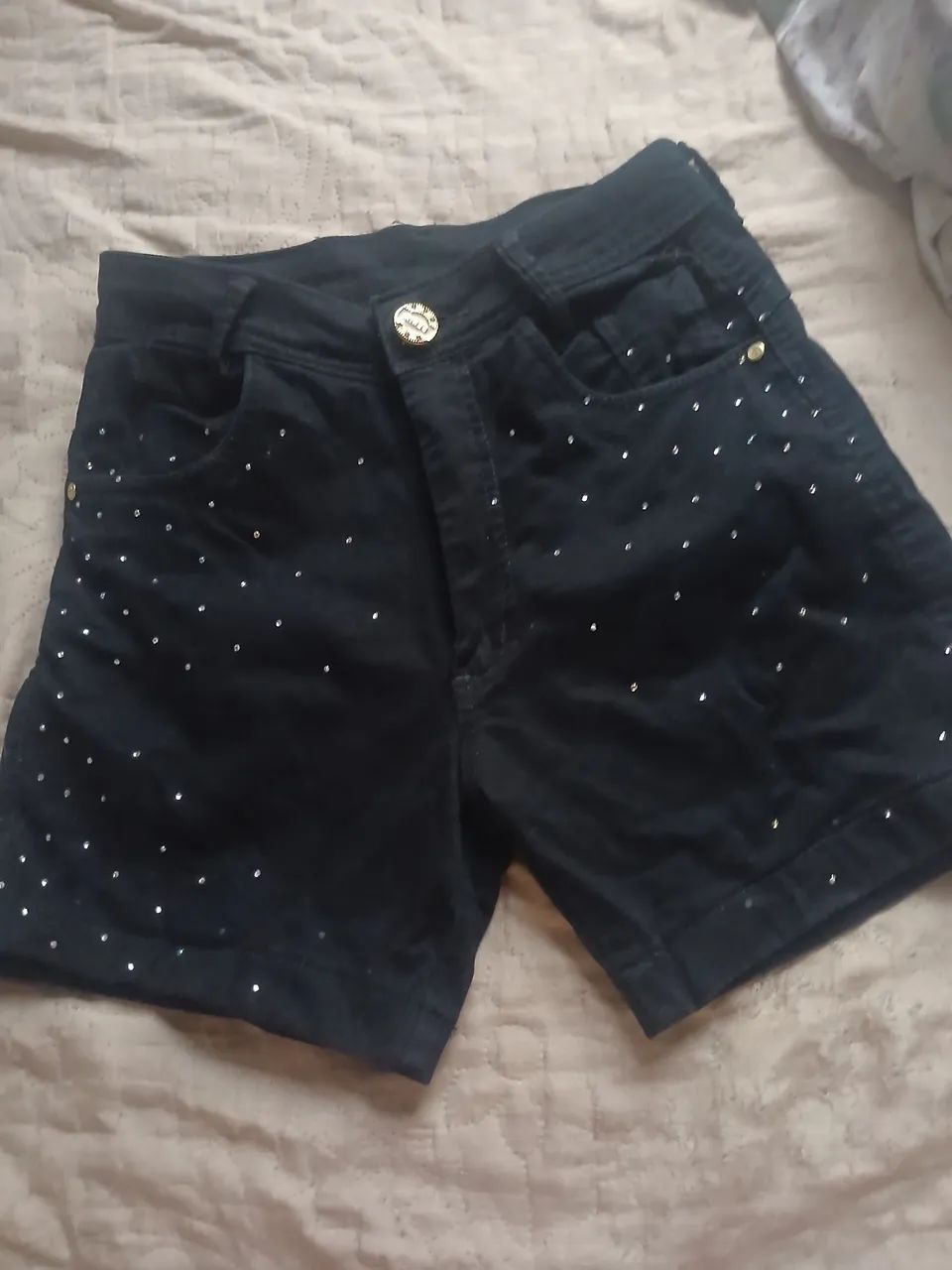 Short jeans strass feminino 