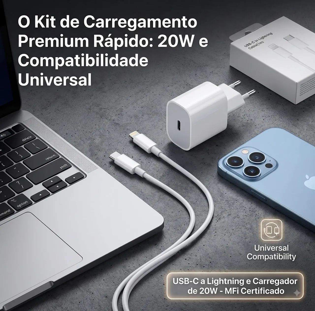 Kit Carregador para iPhone 20W + Cabo | Lacrado - Foto 2